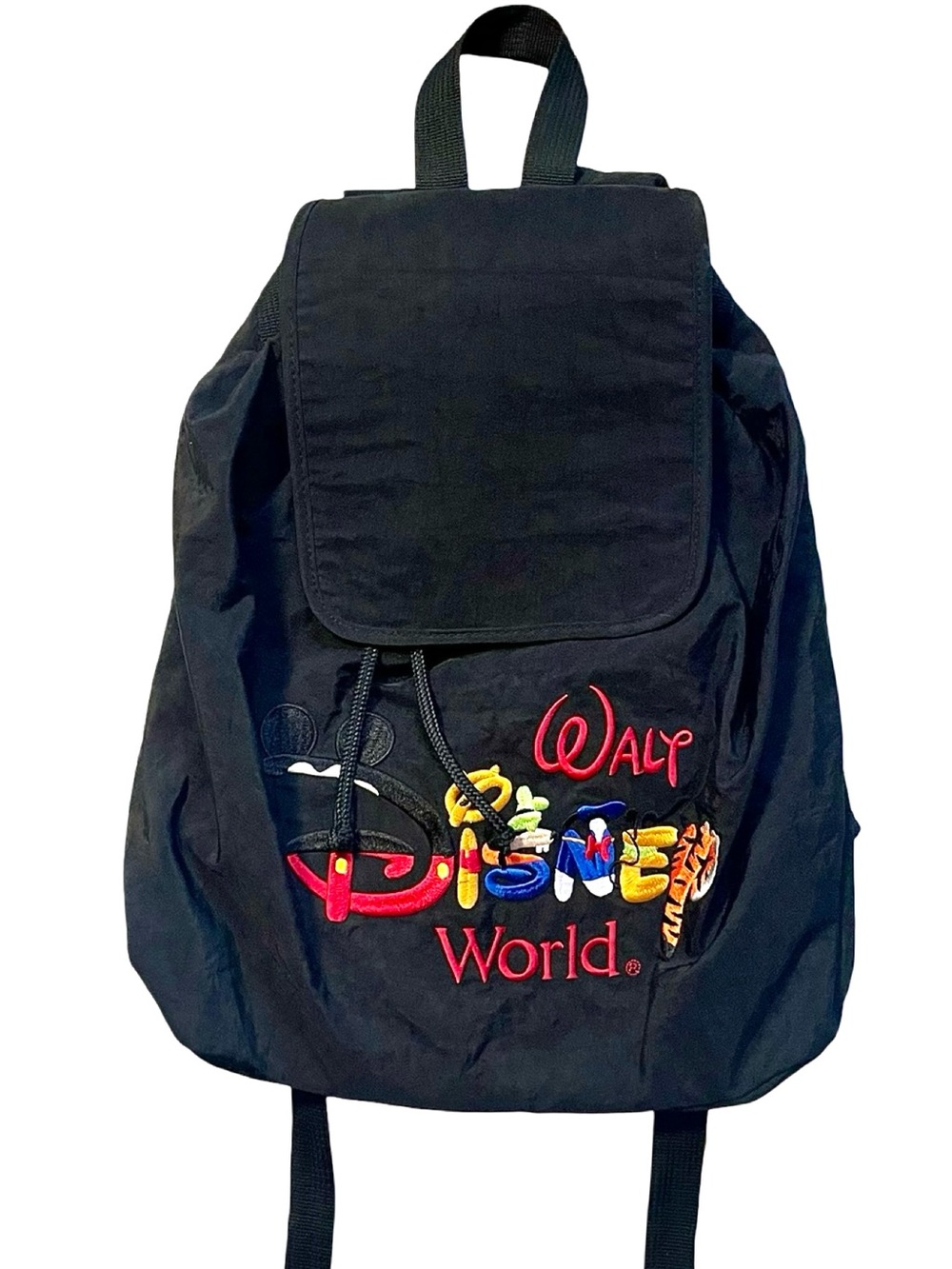 Vintage 90s Walt Disney World Black Embroidered Disney Parks Backpack